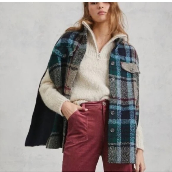 COPY - Anthropologie Davis Plaid Capelet. One size. Side zips. Pockets. Mock ne… - Picture 2 of 3